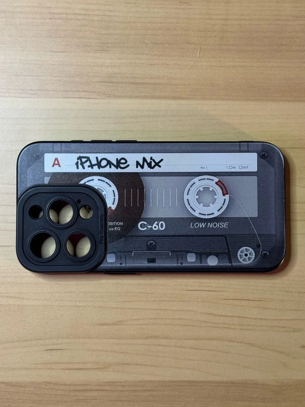 Cassette Tape Graphic iPhone Case - Black/Grey For iPhone 15 Pro